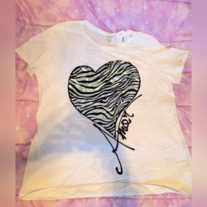 Amor Silver foil Heart Zebra print T shirt NWT